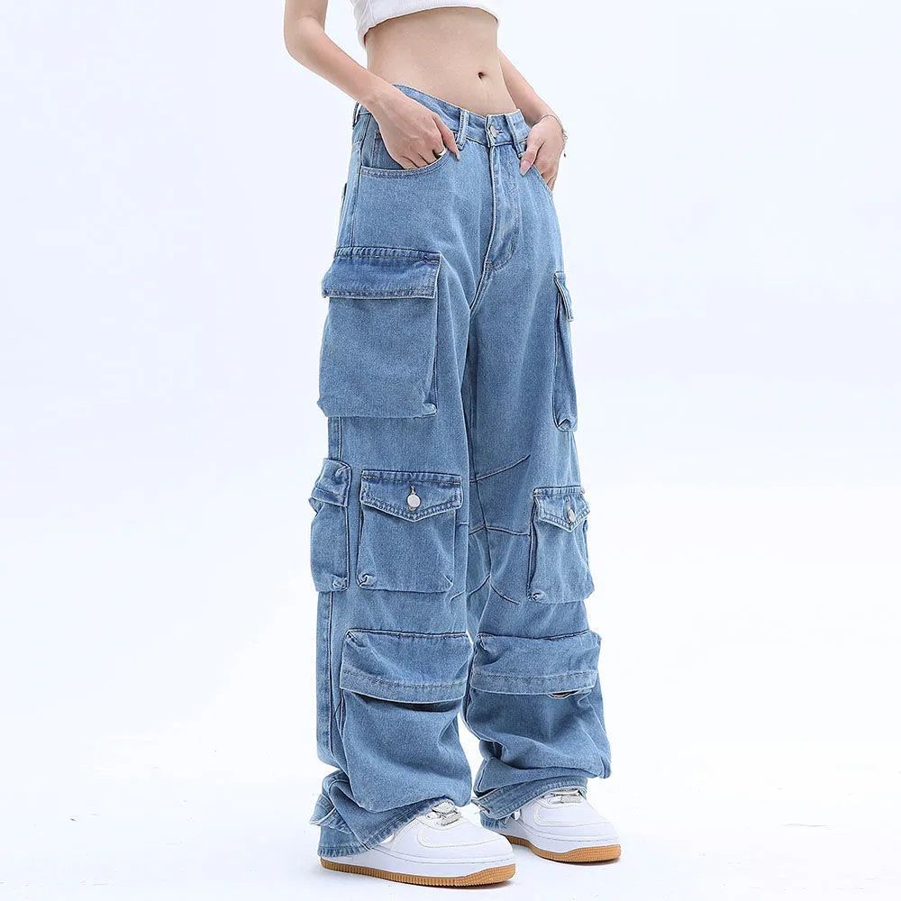 Pocket Solid Color Overalls Jeans