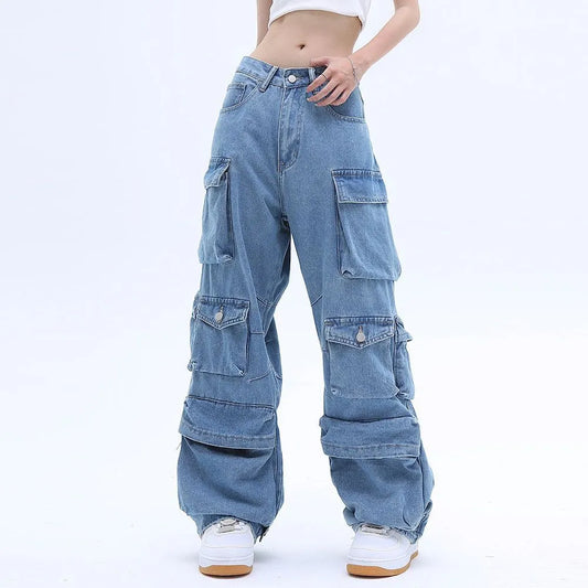 Pocket Solid Color Overalls Jeans