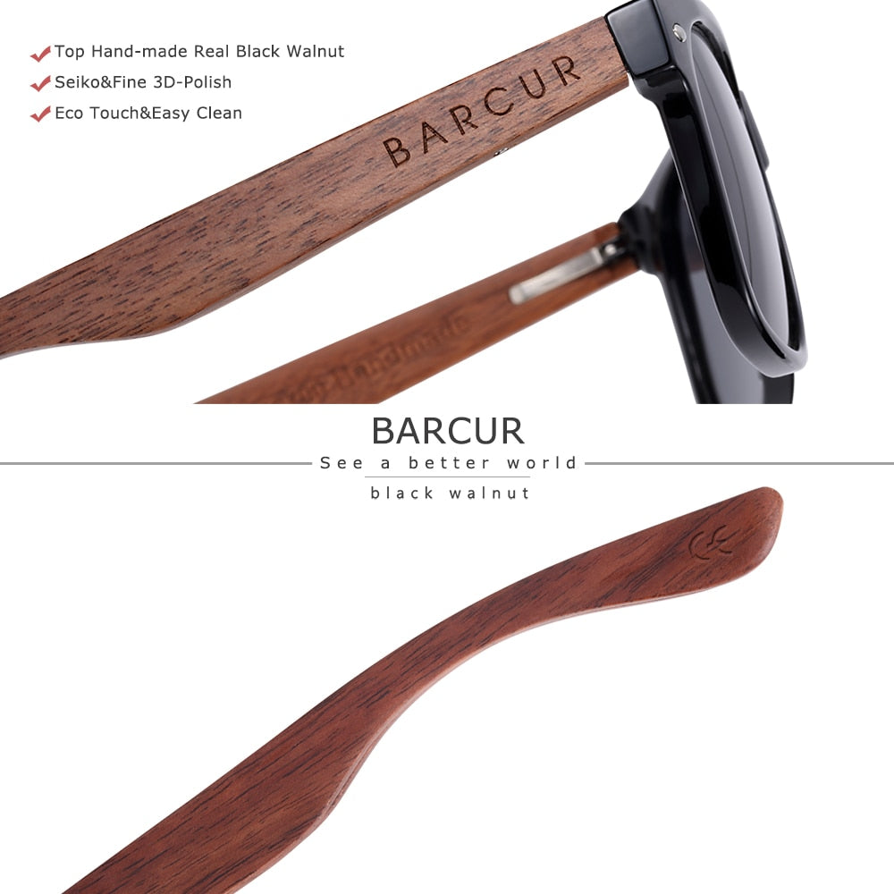 BARCUR Black Walnut Wood Sunglasses for Men - phoenixfitnessworld