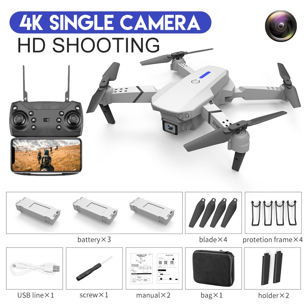 2023 New Quadcopter E88 Pro WIFI FPV Drone With Wide Angle HD 4K 1080P Camera Height Hold RC Foldable Quadcopter Dron Gift Toy - phoenixfitnessworld